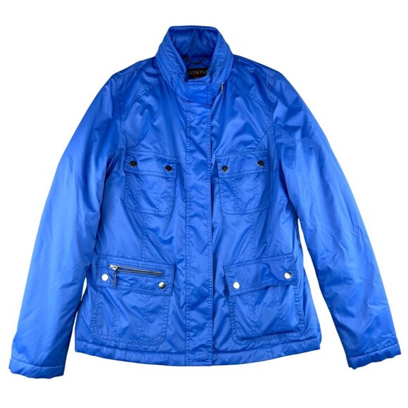 Merona Womens Blue Hooded Belted Rain Jacket Polyester Waterproof Coat Medium - Picture 5 of 15